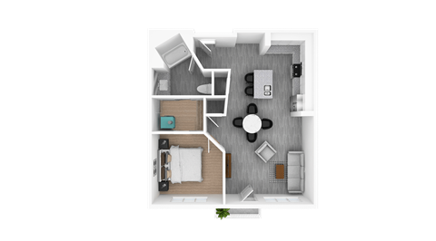 Floor plan for 1 bed, 1 bath, 873 sqft